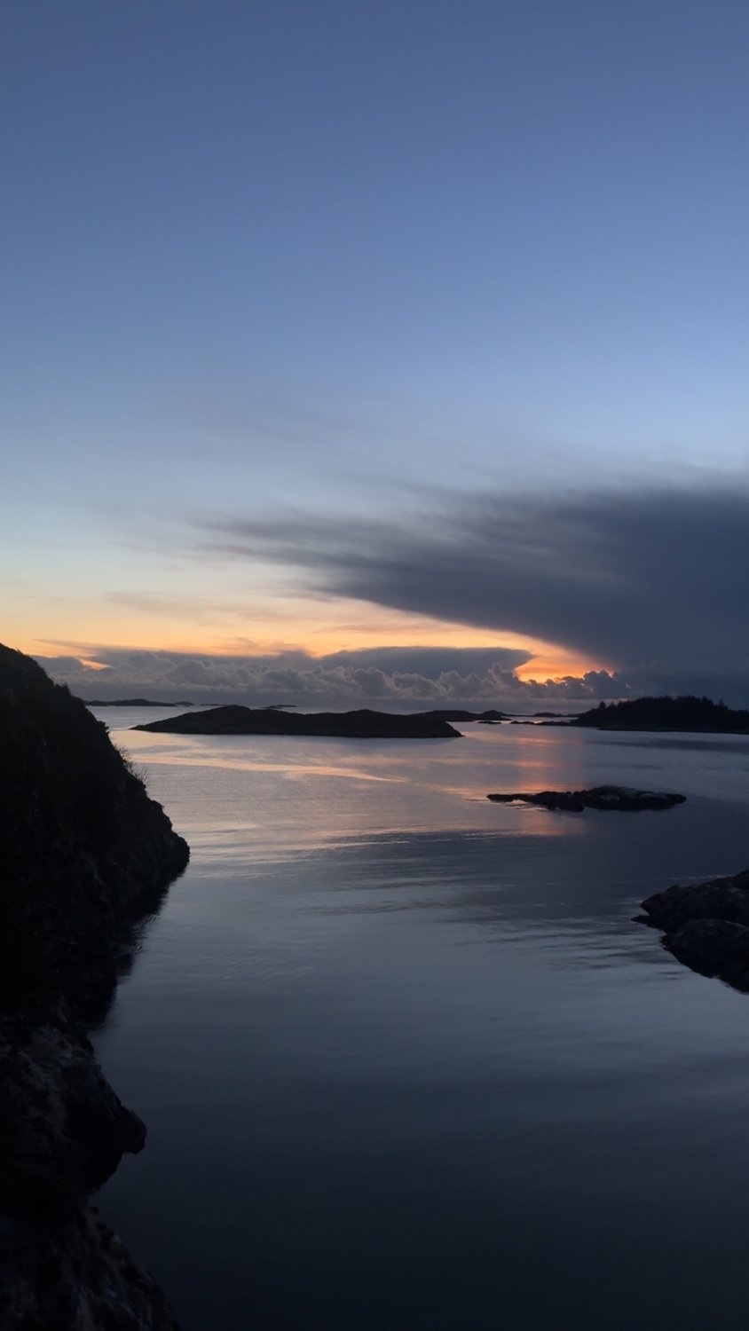 Blue-hour light over the fjord and skerries at Austevoll